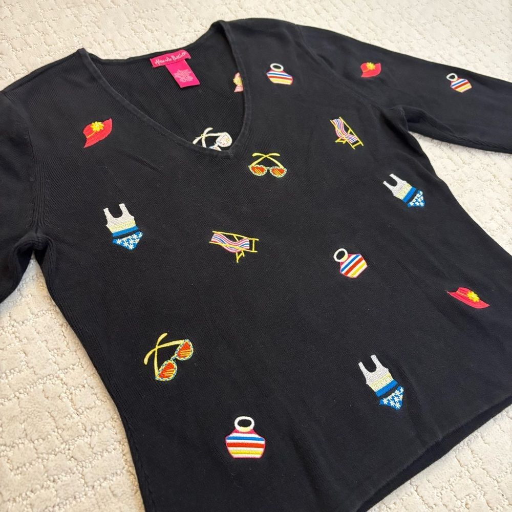 Vintage Alexandra Bartlett Sweater Women's Sz L Black Summer Beach Preppy Casual - Picture 3 of 12